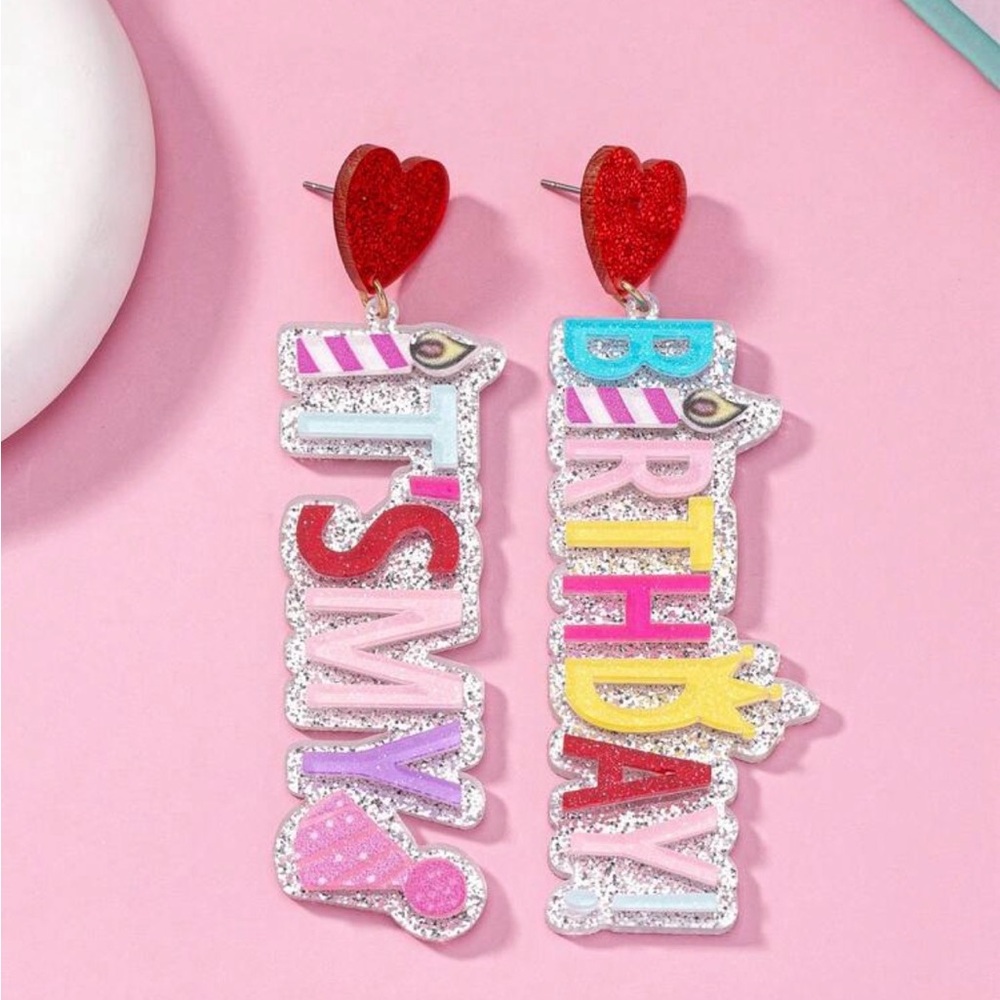 Colorful Birthday Earrings with Heart Accents